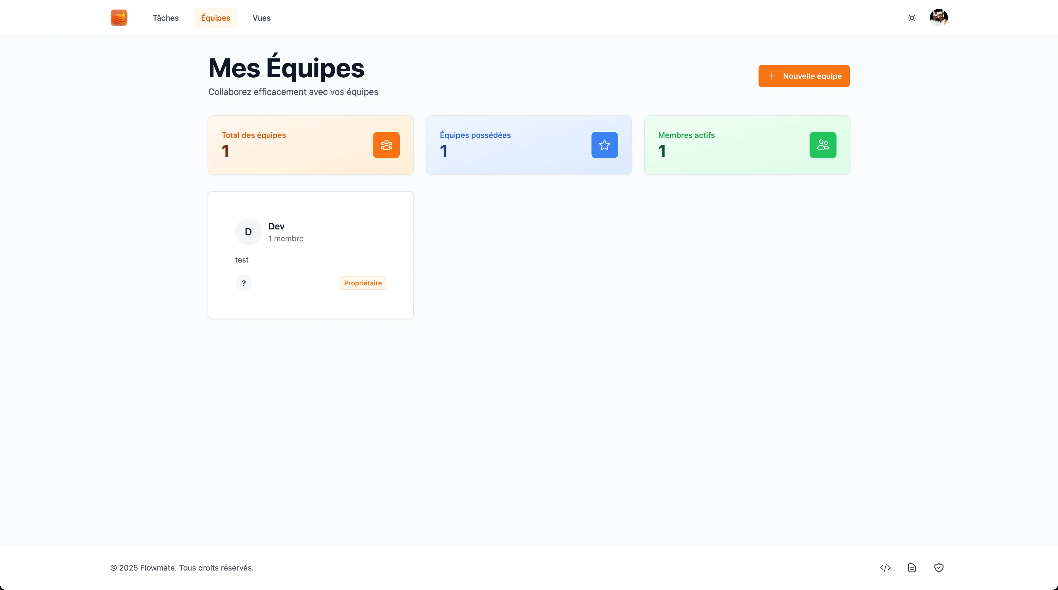 Interface de Flowmate - Collaboration en équipe